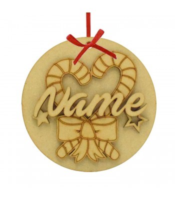 Laser Cut Personalised Christmas 3D Hanging Bauble - Candy Cane Design
